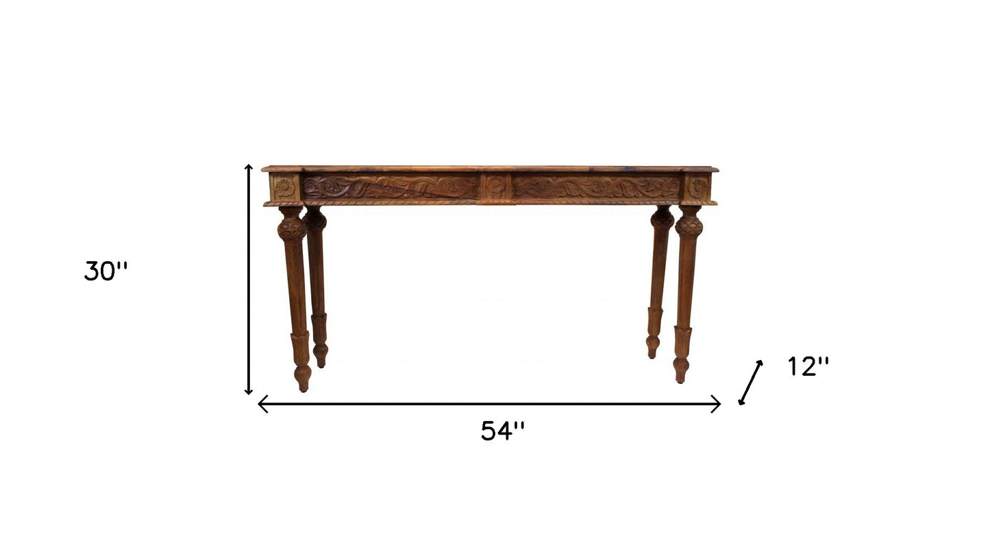 54" Brown Solid Wood Distressed Console Table