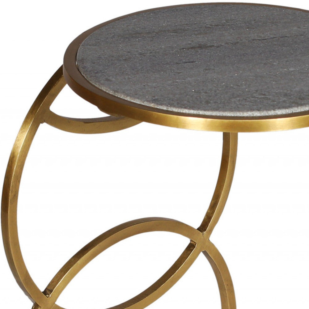 21" Gold And Gray Marble And Iron Round End Table