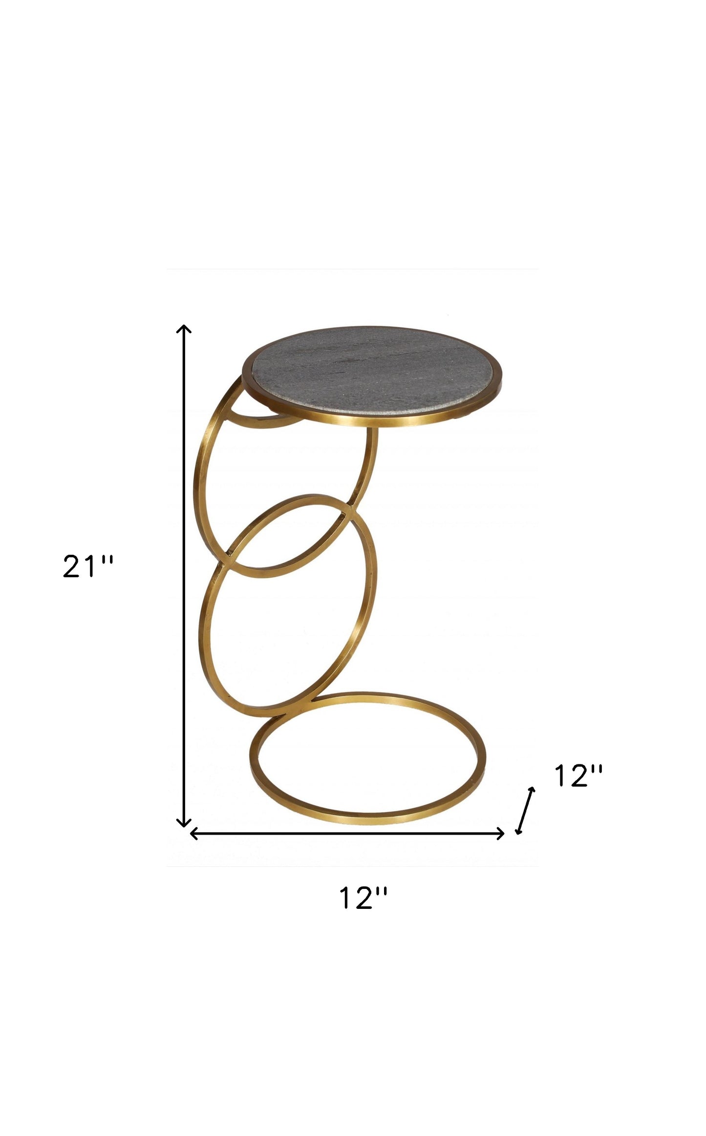 21" Gold And Gray Marble And Iron Round End Table