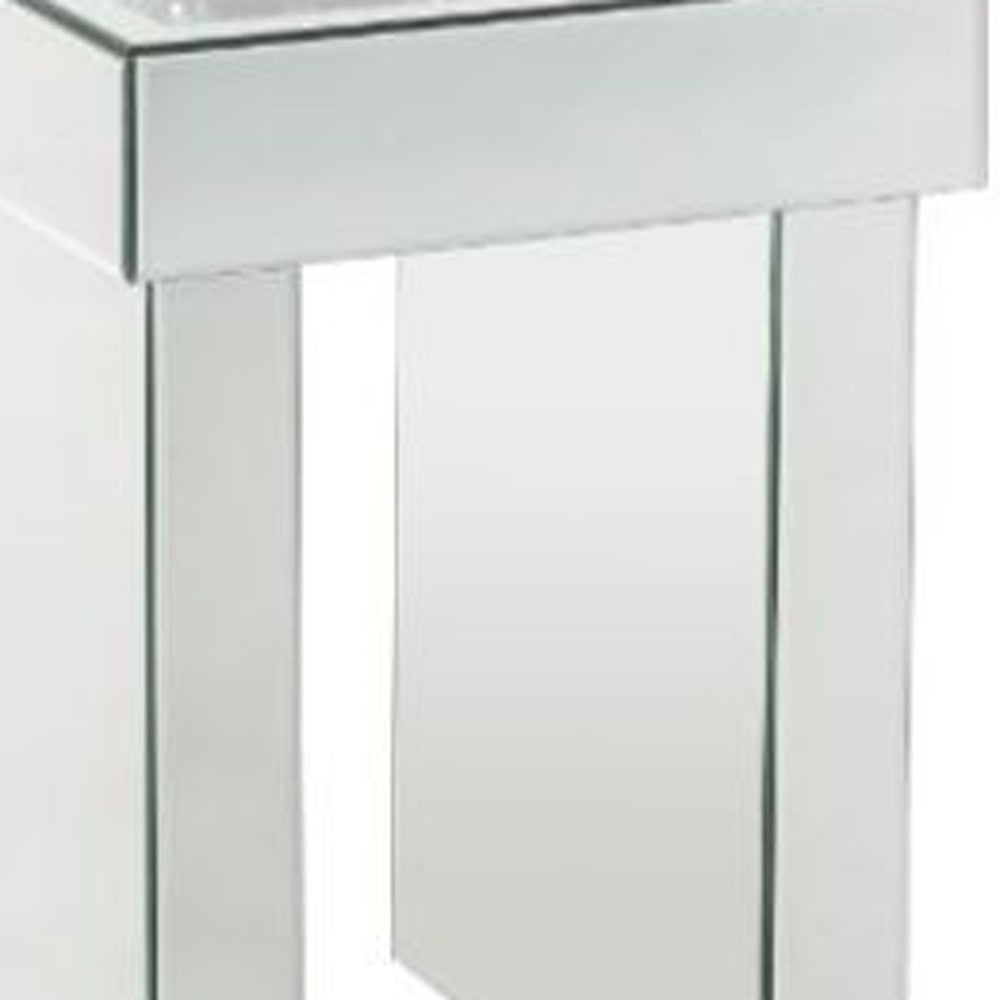 24" Silver Glass And Manufactured Wood Square Mirrored End Table