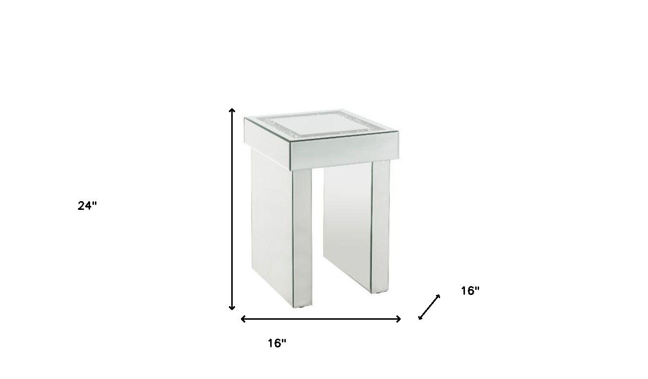 24" Silver Glass And Manufactured Wood Square Mirrored End Table