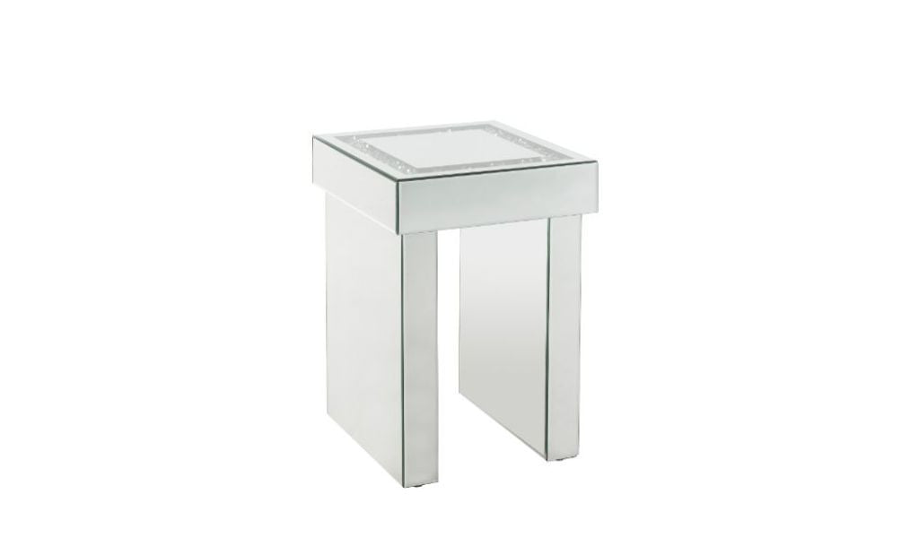 24" Silver Glass And Manufactured Wood Square Mirrored End Table