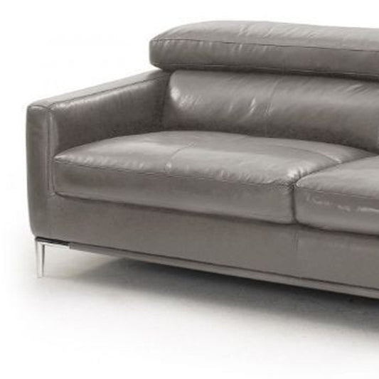 79" Dark Grey Genuine Leather and Silver Sofa