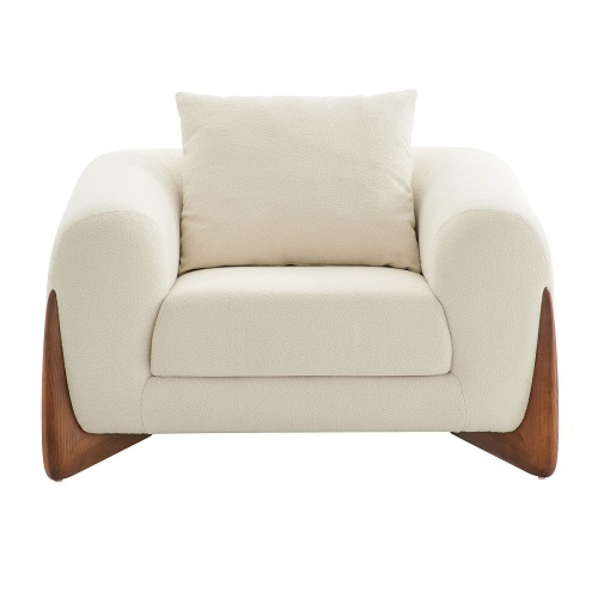 45" Cream And Wood Brown Sherpa Arm Chair