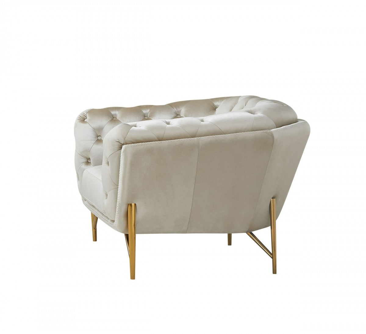 49" Beige And Gold Velvet Tufted Chesterfield Chair