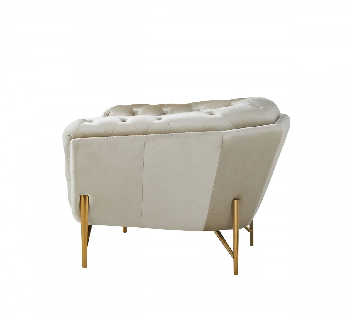 49" Beige And Gold Velvet Tufted Chesterfield Chair