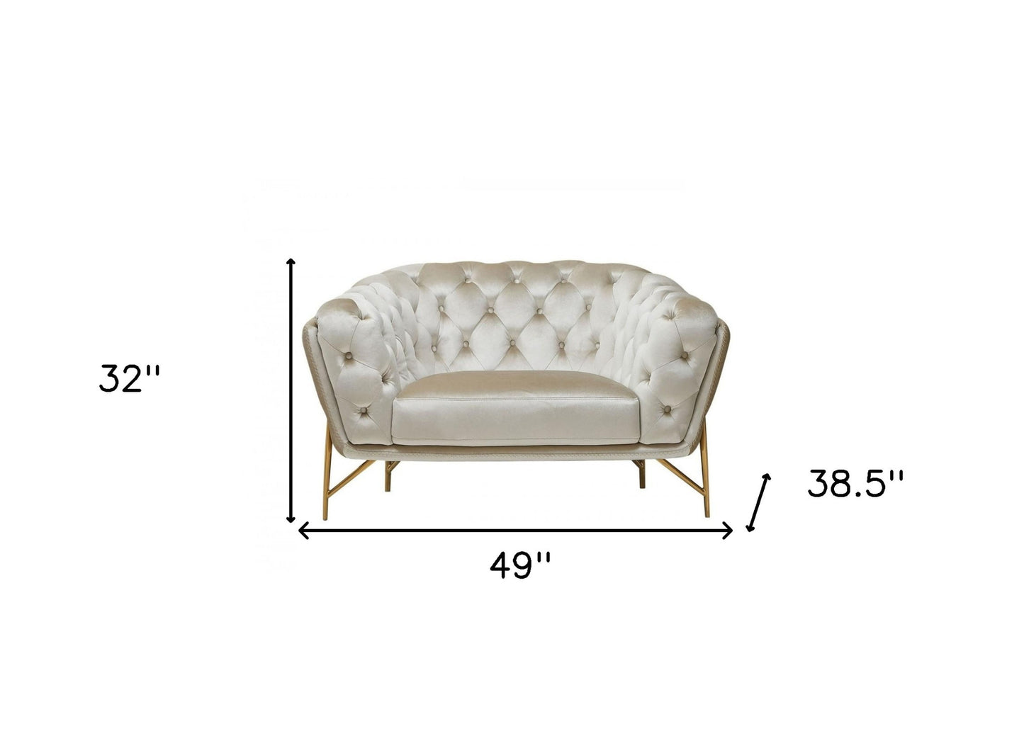 49" Beige And Gold Velvet Tufted Chesterfield Chair