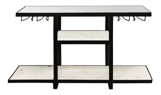 58" White and Black Glass Floor Shelf Console Table With Storage