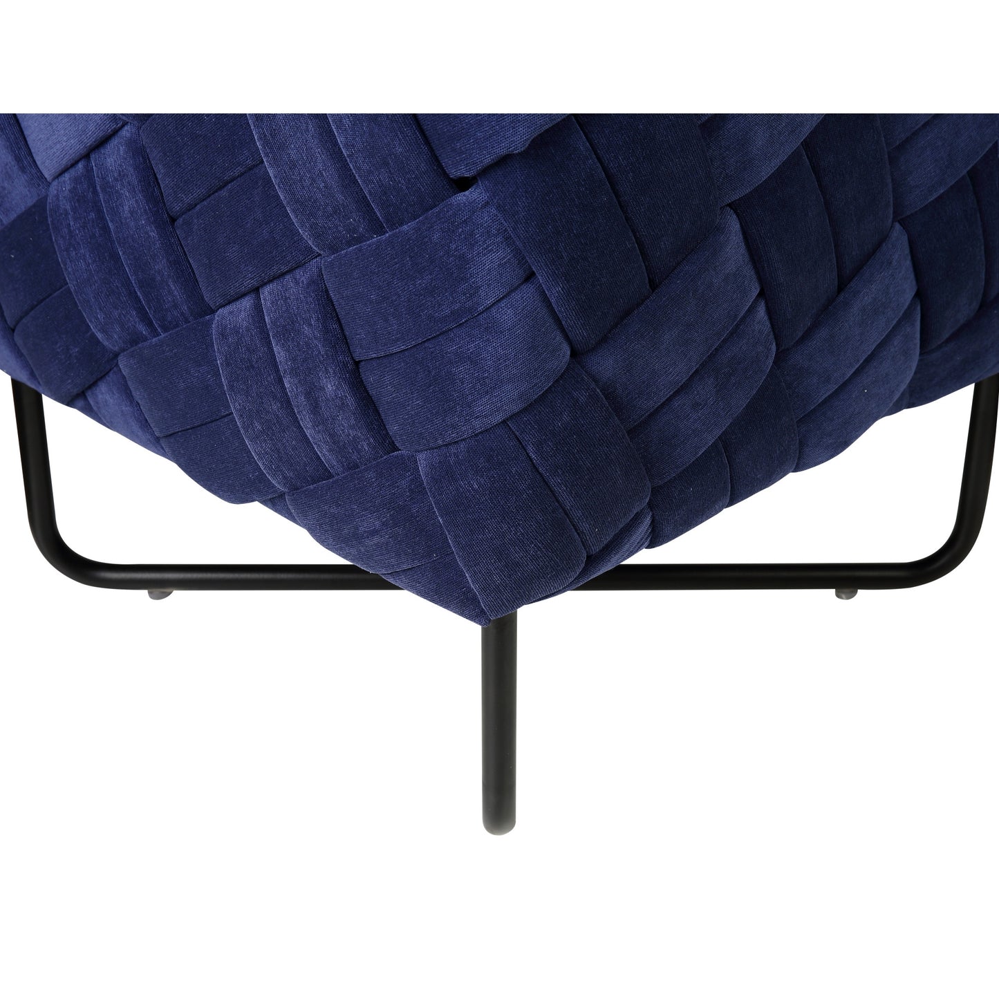 17" Navy Blue Velvet And Black Cube Ottoman