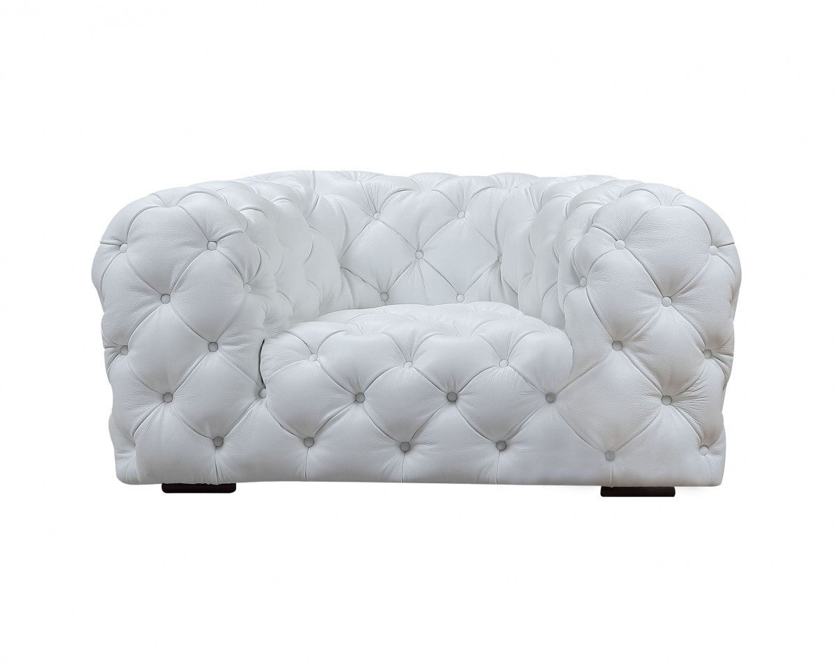 57" White And Black Top Grain Leather Tufted Chesterfield Chair