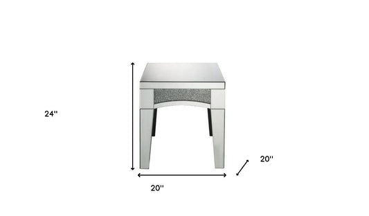 24" Silver Mirrored And Manufactured Wood Square End Table