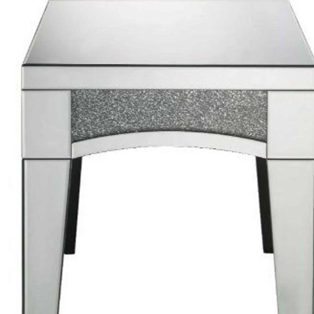 24" Silver Mirrored And Manufactured Wood Square End Table