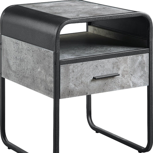 22" Black And Concrete Gray Manufactured Wood And Metal Square End Table With Drawer And Shelf