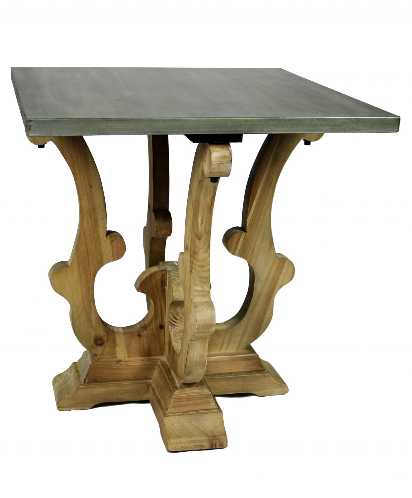 24" Natural Brown And Gray Metal And Solid Wood Square End Table