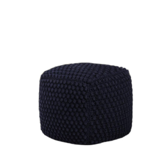 18" Navy Blue Cotton Blend Pouf Ottoman