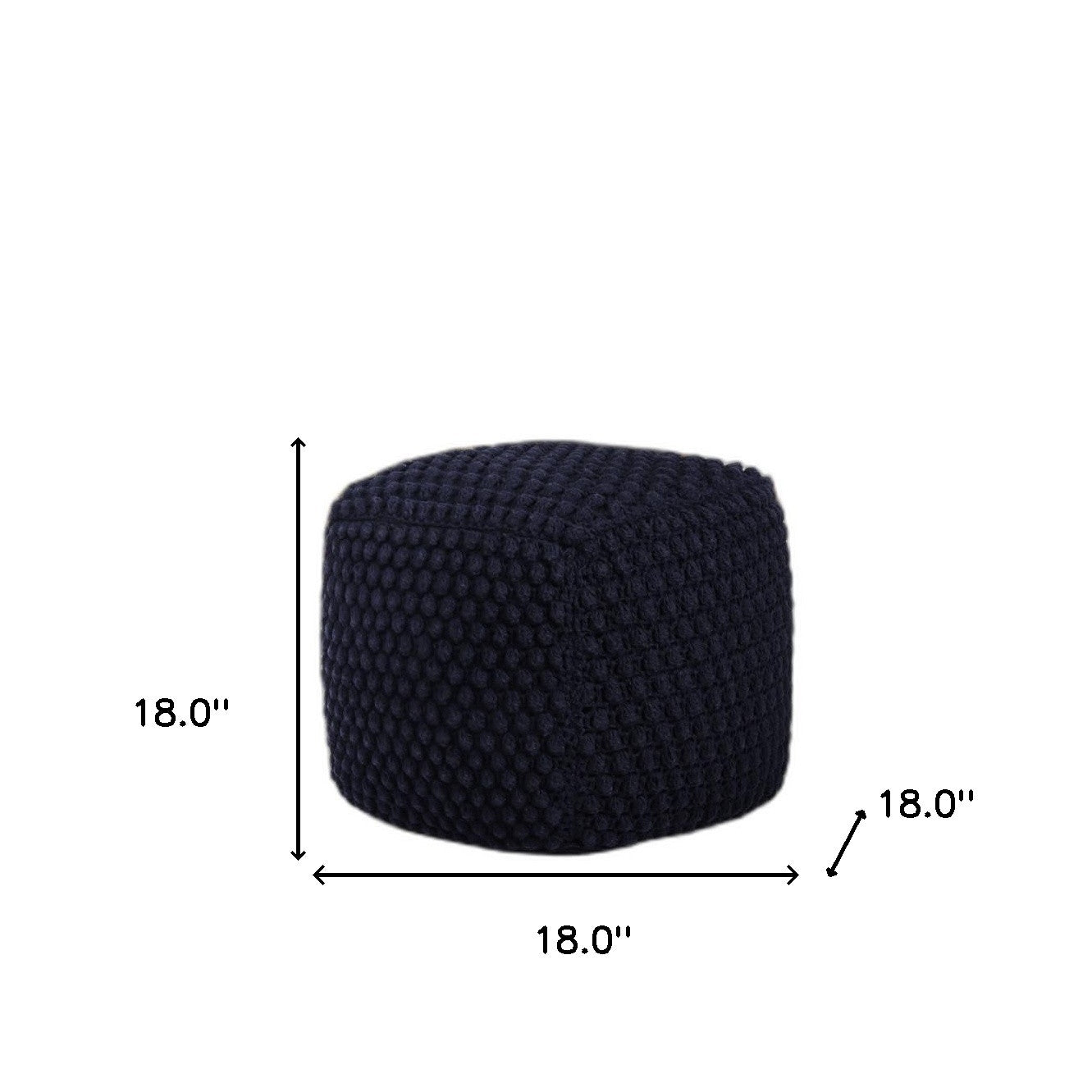 18" Navy Blue Cotton Blend Pouf Ottoman