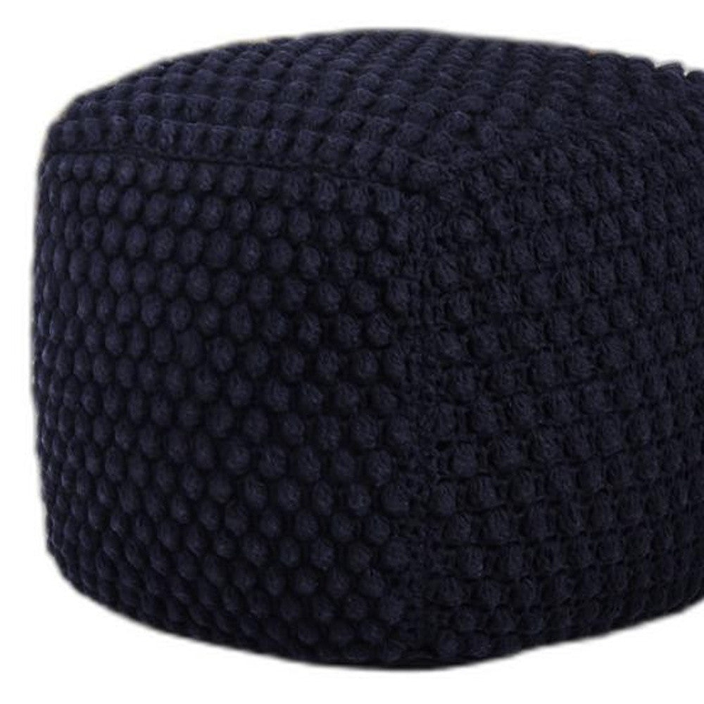 18" Navy Blue Cotton Blend Pouf Ottoman