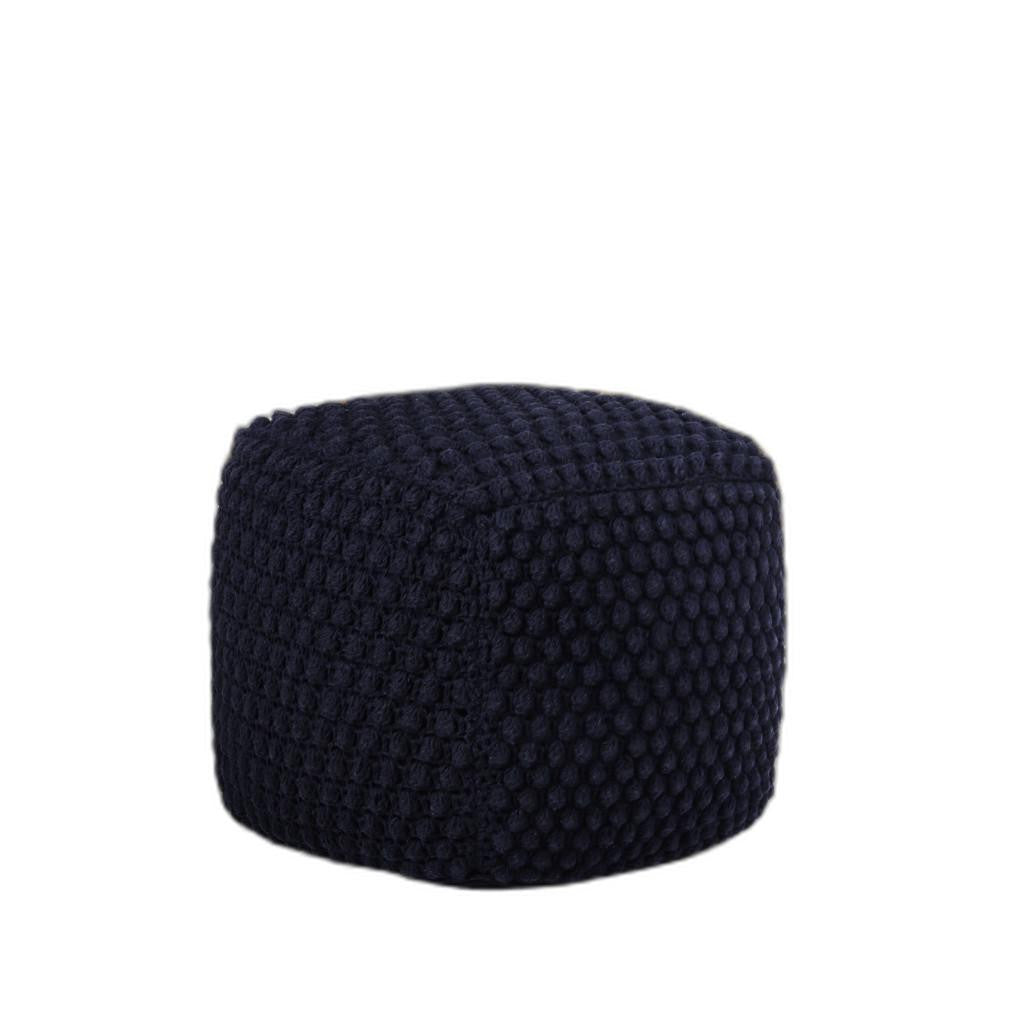 18" Navy Blue Cotton Blend Pouf Ottoman