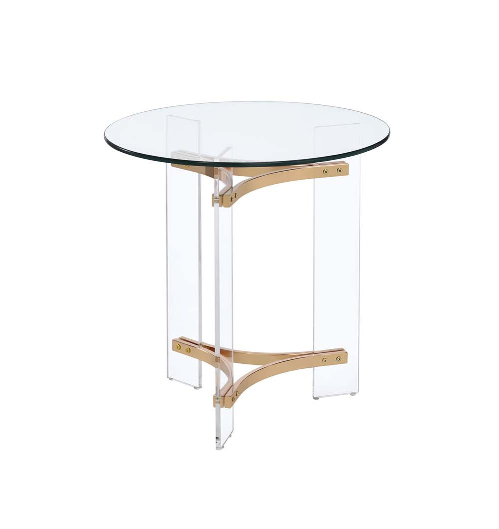 24" Gold And Clear Glass And Metal Round End Table