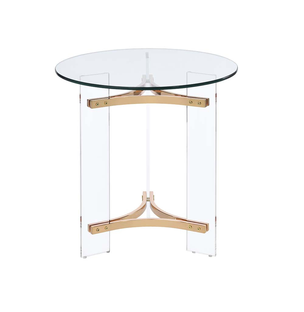 24" Gold And Clear Glass And Metal Round End Table