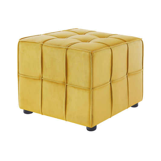 22" Yellow Velvet And Black Cube Ottoman