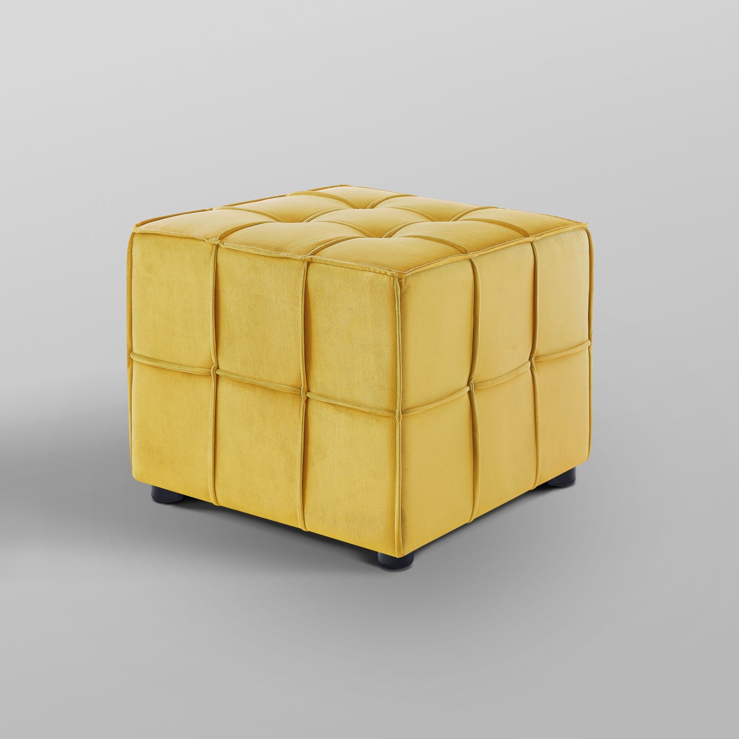 22" Yellow Velvet And Black Cube Ottoman