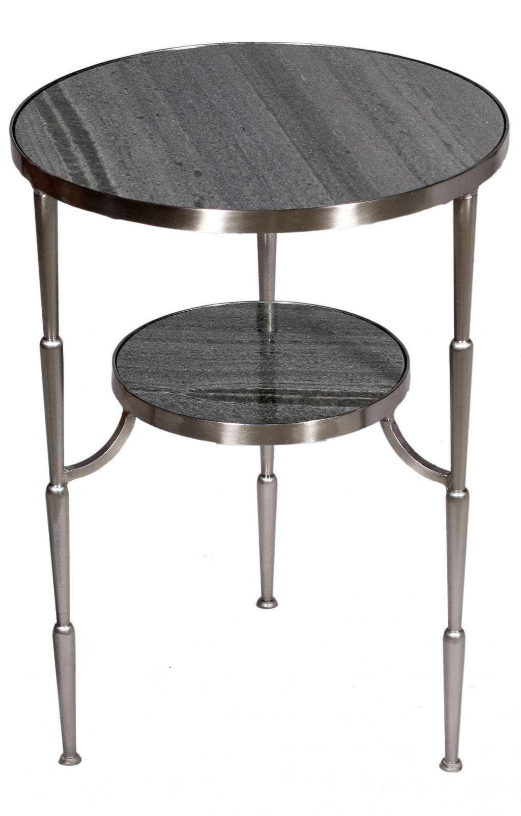 22" Nickel Marble And Iron Round End Table