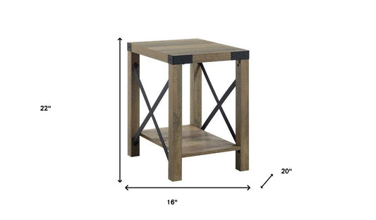 22" Rustic Oak Manufactured Wood Rectangular End Table With Shelf