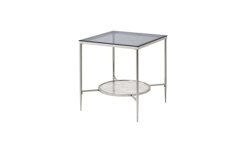 24" Chrome And Clear Glass And Metal Square End Table With Shelf