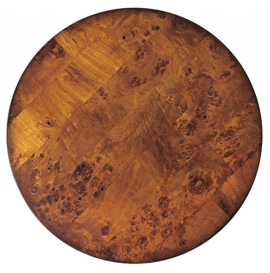 24" Medium Brown Burl Veneer Round End Table