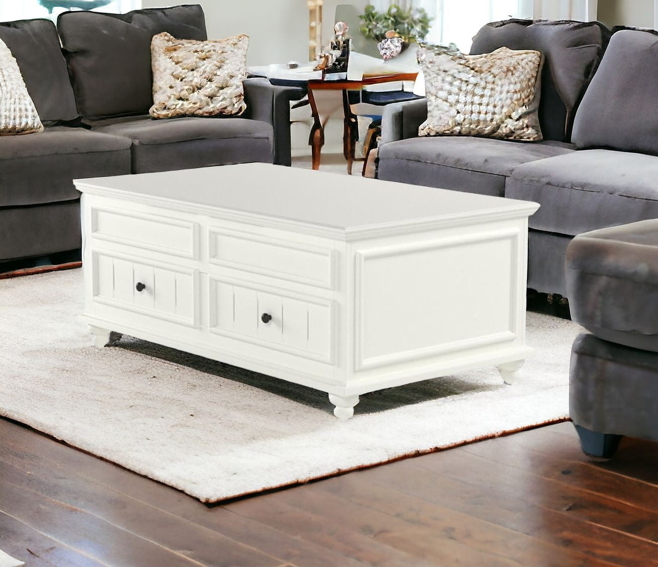 48" White Solid And Manufactured Wood Lift Top Coffee Table With Two Drawers