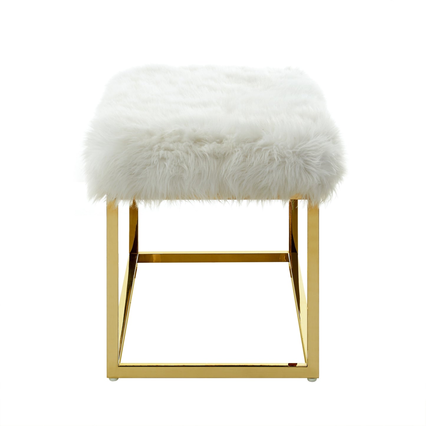 40" White And Gold Upholstered Faux Fur Bench