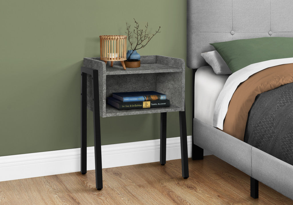 23" Black And Grey Faux Stone End Table With Shelf