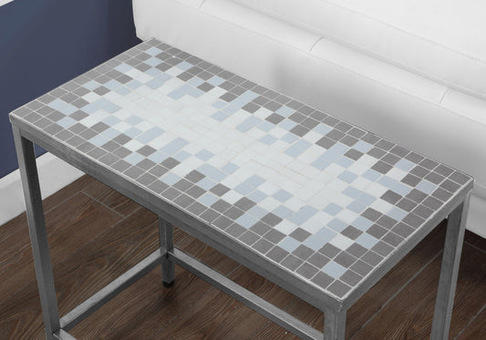 22" Gray And White Tile End Table