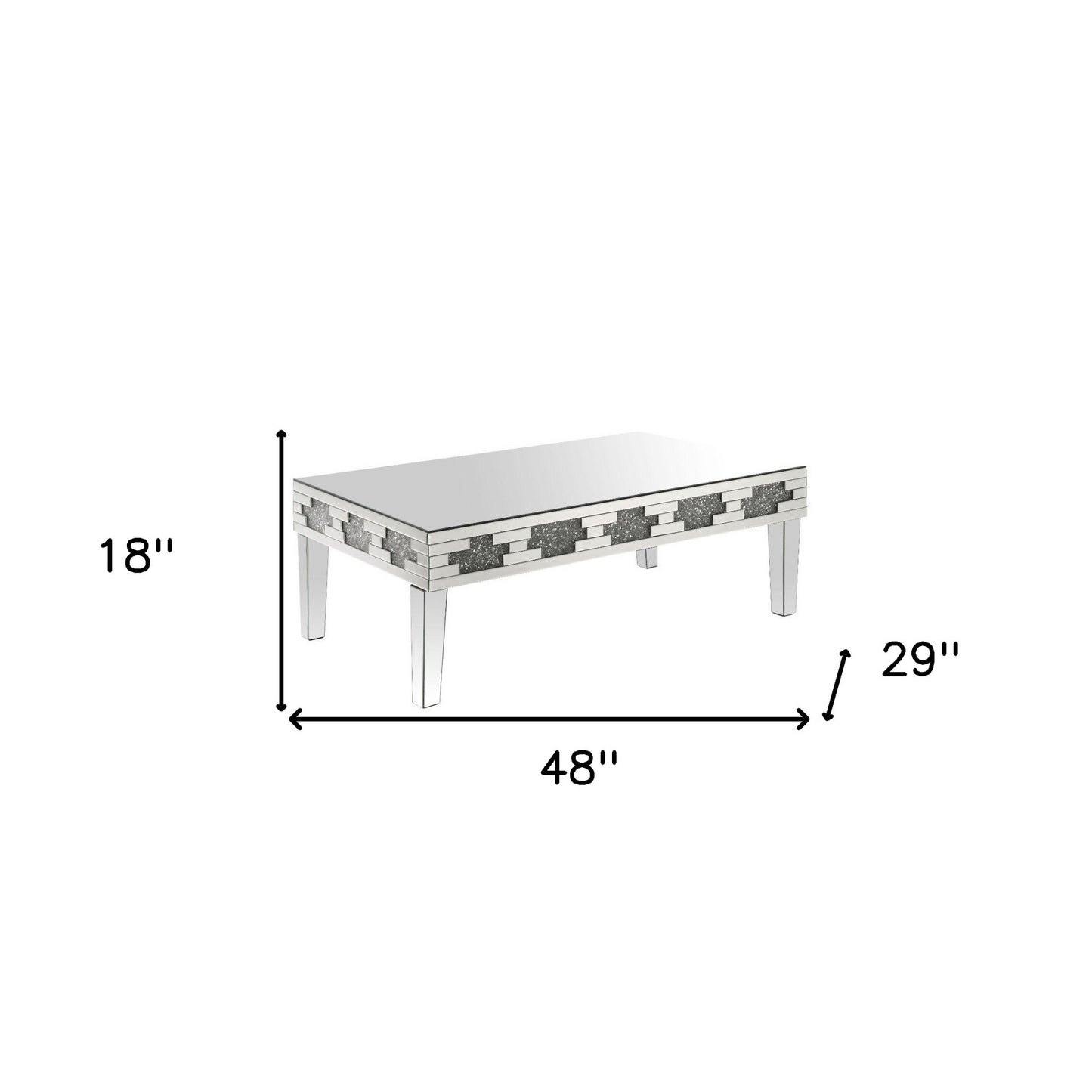 48" Silver Mirrored And Manufactured Wood Rectangular Mirrored Coffee Table