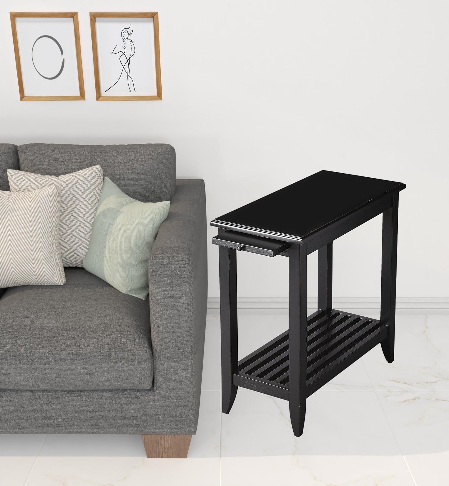 24" Black Rectangular End Table With Shelf