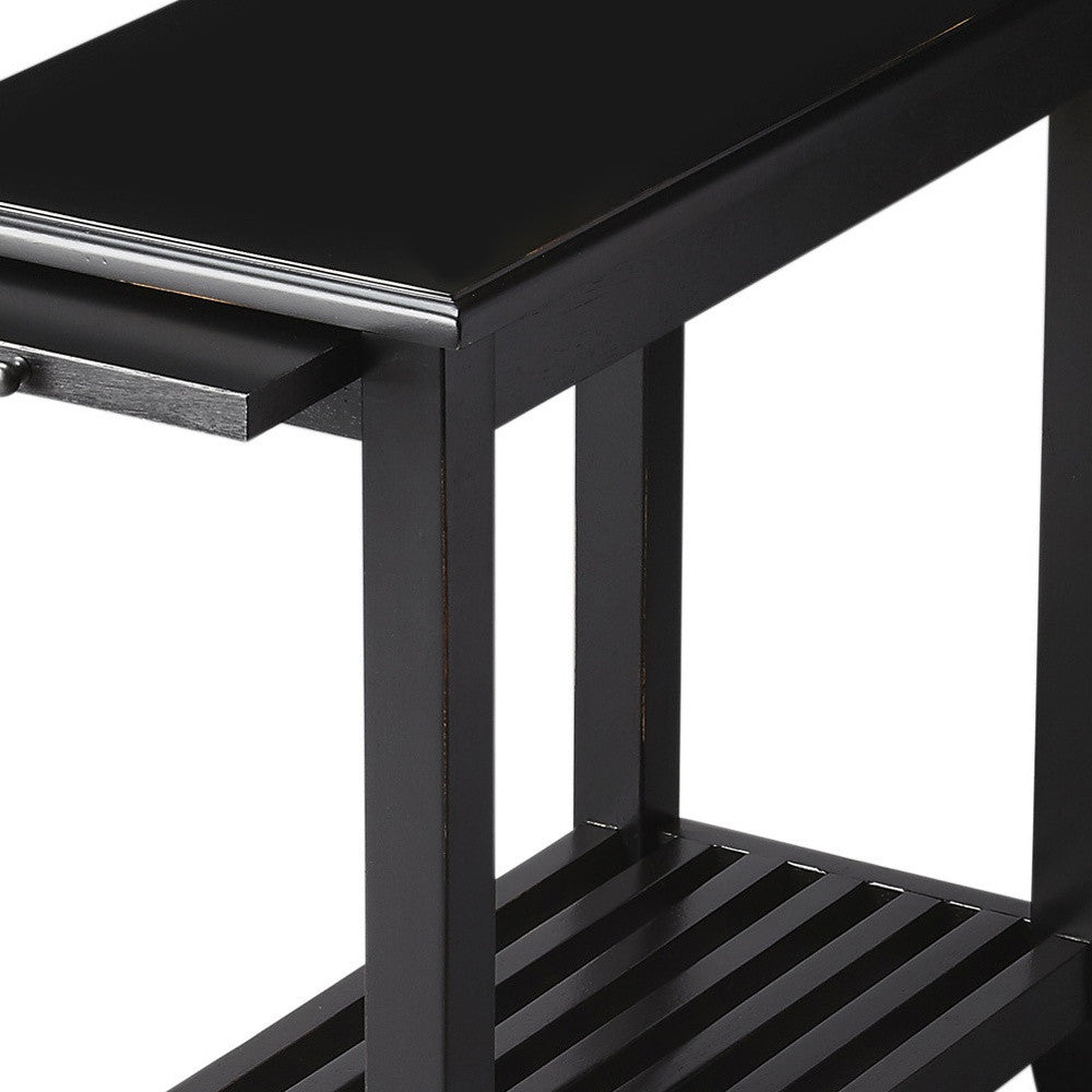 24" Black Rectangular End Table With Shelf