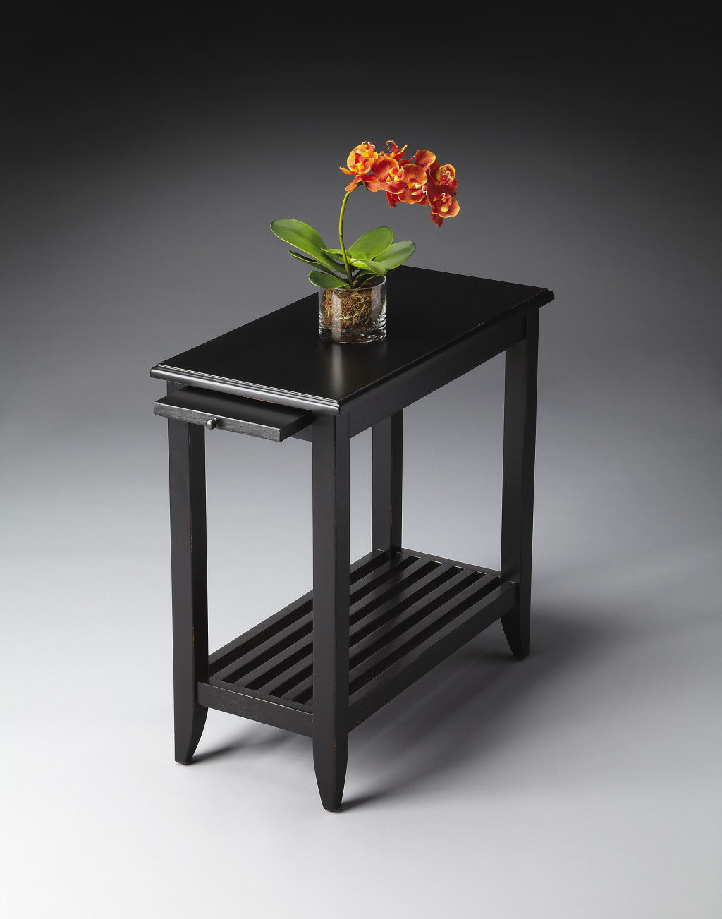 24" Black Rectangular End Table With Shelf