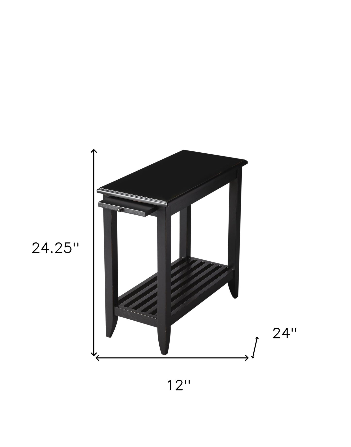 24" Black Rectangular End Table With Shelf