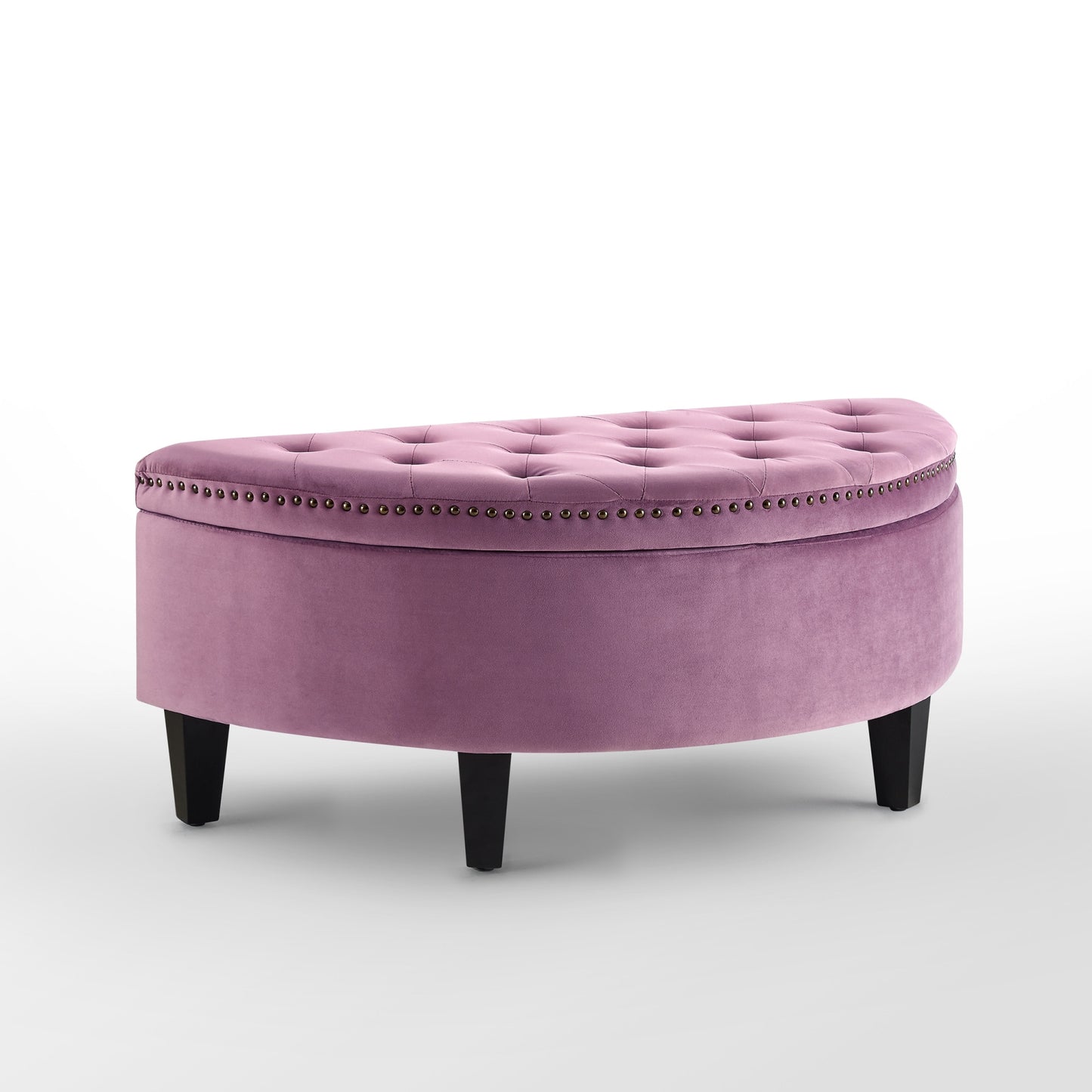 44" Mauve Velvet And Black Tufted Half Circle Storage