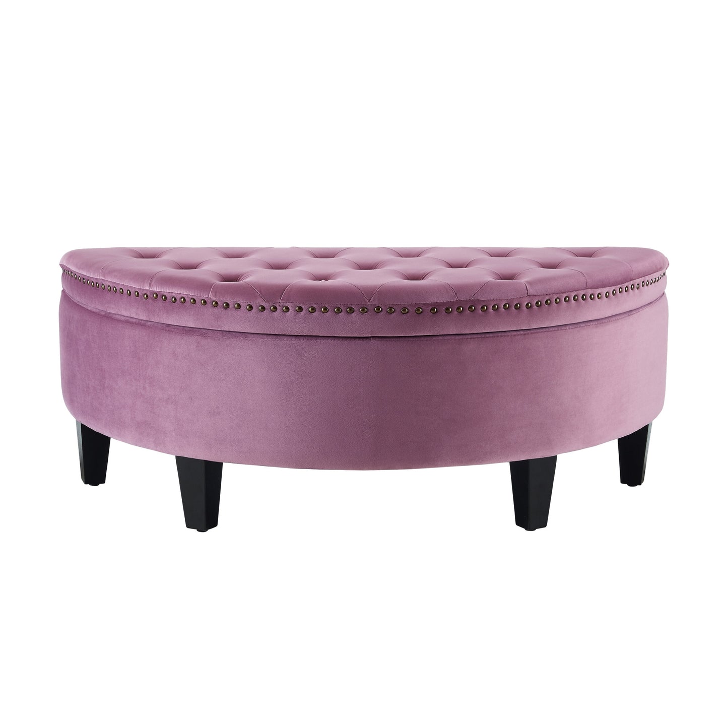 44" Mauve Velvet And Black Tufted Half Circle Storage