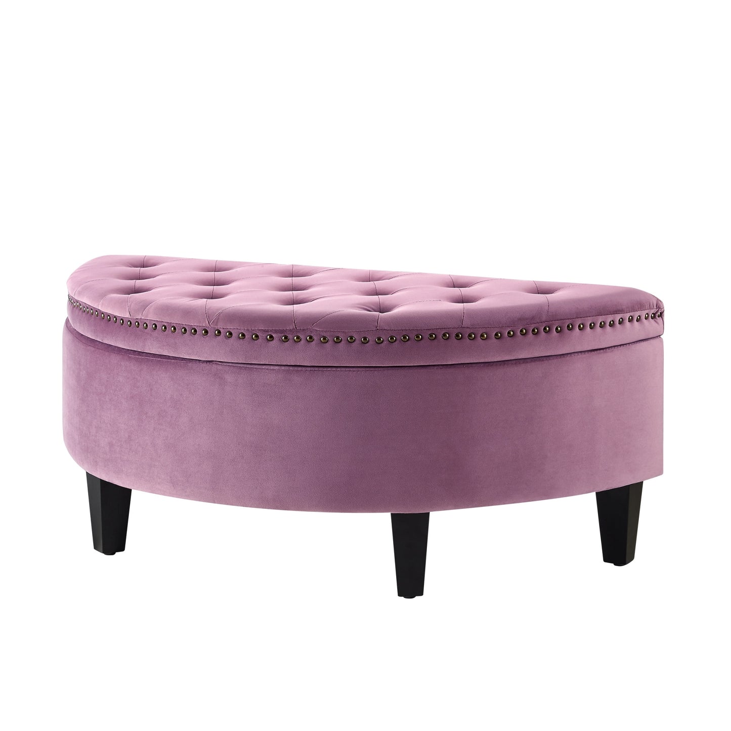 44" Mauve Velvet And Black Tufted Half Circle Storage