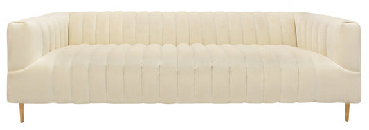 90" Ivory Channeled Velvet and Gold Sofa