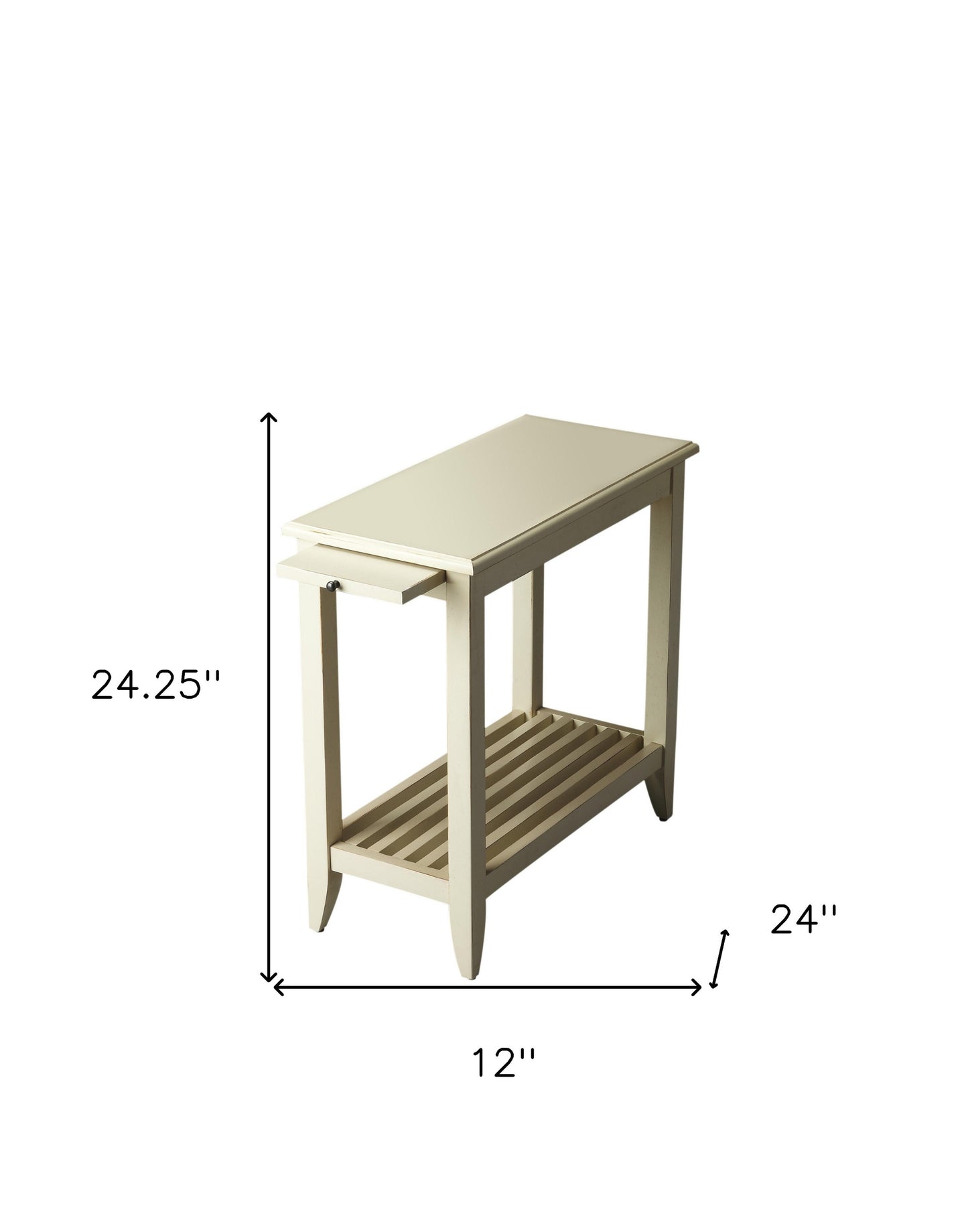 24" Cream White Rectangular End Table With Shelf