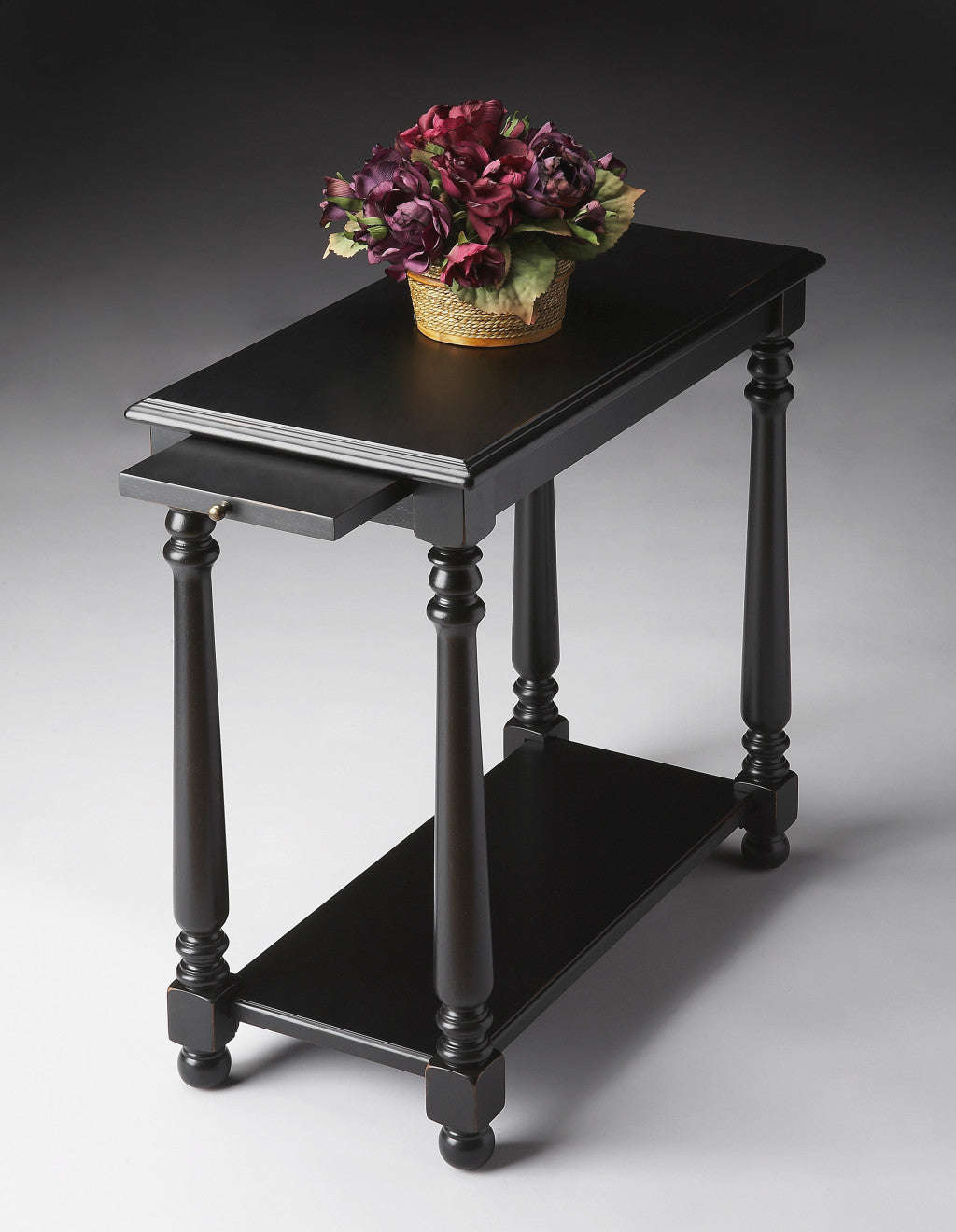 24" Black Manufactured Wood Rectangular End Table With Shelf