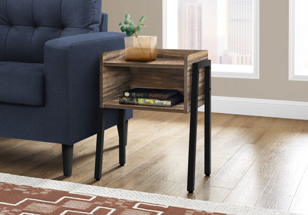 23" Black And Brown End Table With Shelf