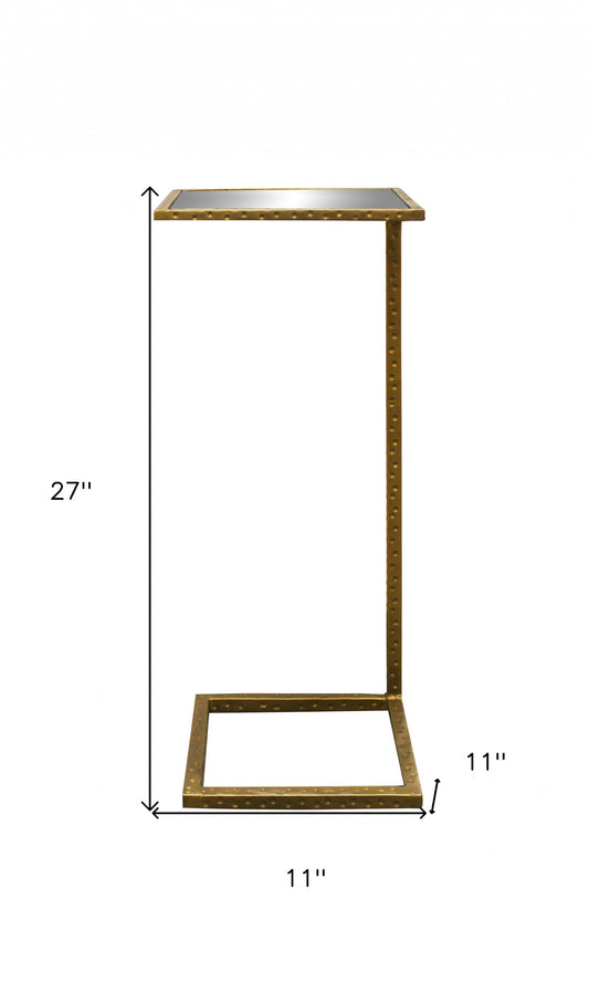 27" Brass And Silver Mirrored And Iron Square End Table