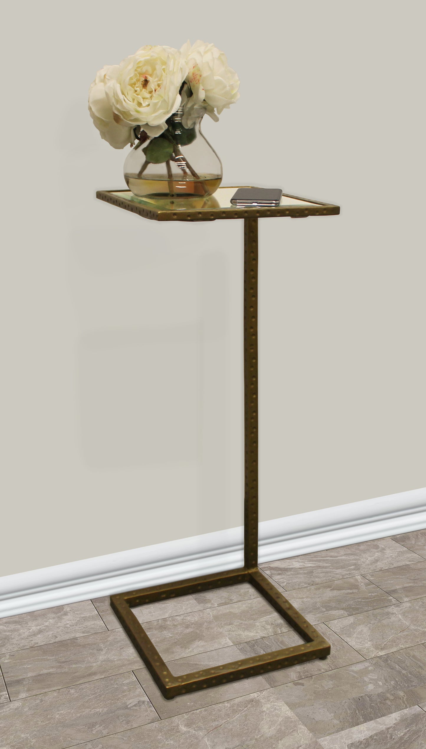 27" Brass And Silver Mirrored And Iron Square End Table