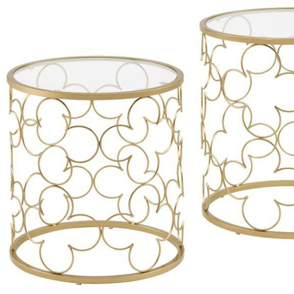 20" Gold And Clear Glass Round Nested Coffee Tables