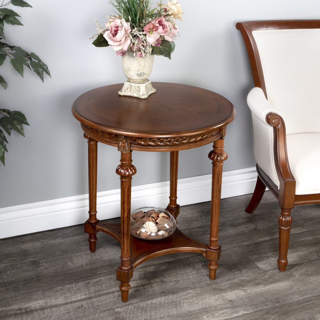 27" Medium Brown Manufactured Wood Round End Table With Shelf